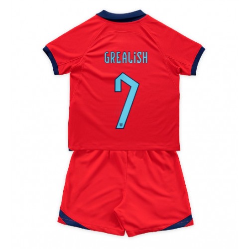 Otroški Nogometni dresi Anglija Jack Grealish #7 Gostujoči SP 2022 Kratek Rokav (+ Kratke hlače)